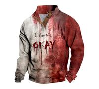 DENGJIAMY I'm Ok It's Not My Blood - Sudadera para hombre, cuello sin botones, moderna, para vacaciones, otoño, camiseta de manga larga con estampado de Halloween, A07 Rojo, XL