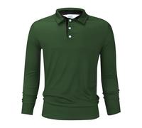 DENGJIAMY - Polo de manga larga con botones y cuello en V para hombre, talla grande, camiseta de manga corta para hombre, estilo informal, de negocios, Ejercito Verde, XXL