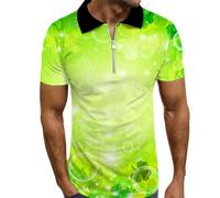 DENGJIAMY - Polo irlandés para hombre, casual, con cremallera de 1/4, manga corta, trébol de San Patricio, camiseta de golf para hombre, divertida camiseta gráfica de vacaciones, verde, M