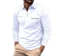 DENGJIAMY - Polo para hombre, camiseta casual con cremallera, camiseta de manga larga, cuello de negocios, camiseta de golf, camiseta de moda con cuello en V con bolsillo, ropa de verano para hombre