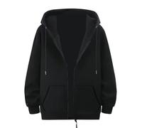 DENGJIAMY - Sudadera con capucha para hombre, talla grande, con cremallera, lisa, cálida para otoño, manga larga, clásica, básica, con bolsillo, Negro, 5XL