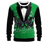 DENGJIAMY - Sudadera fea de Navidad para hombre, divertida camiseta de cuello redondo con estampado 3D, manga larga, para exteriores, vacaciones, invierno, verde, M