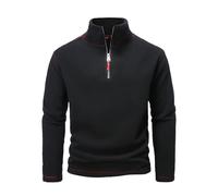 DENGJIAMY - Sudadera tipo polo de forro polar con cremallera de un cuarto para hombre, estilo vintage, camisas lisas de moda, cuello alto falso, sudaderas de primavera de manga larga, Z25 negro, XL