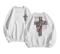 DENGJIAMY - Sudaderas cristianas clásicas con estampado de cruz para hombre, camiseta de bandera estadounidense, cuello redondo, camisetas de primavera y fe de Jesús, camisas de manga larga para