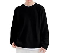DENGJIAMY - Sudaderas de punto gofre para hombre, clásicas, básicas, informales, para otoño, manga larga, talla grande, cuello redondo, Negro, 4XL