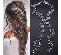 denifery Maquillaje de novia de oro rosa y oro plateado, perlas extralargas y perlas de cristal, joyas para el pelo, accesorios para el cabello