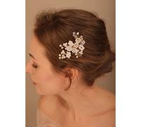 Denifery Peine de pelo de la boda de la flor de oro Perlas del pelo Peine lateral del pelo de cristal nupcial Clips de pelo Accesorios para el cabello de la boda para novias y damas