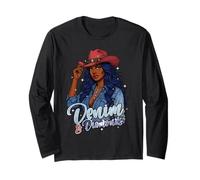 Denim Diamantes Black Mujer Africana Melanina Vaquera Manga Larga