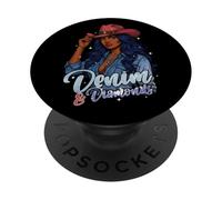 Denim Diamantes Black Mujer Africana Melanina Vaquera PopSockets PopGrip Adhesivo