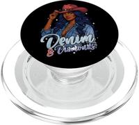 Denim Diamantes Black Mujer Africana Melanina Vaquera PopSockets PopGrip para MagSafe