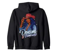Denim Diamantes Black Mujer Africana Melanina Vaquera Sudadera con Capucha