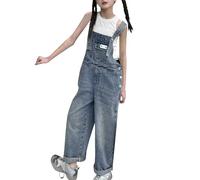 Denim Dungarees for Girls Wide Leg Baggy Jean Overalls Kids Sleeveless Adjustable Strap Casual Bib Pants Children Solid Color All in One Jumpsuit Cute Jeans Romper