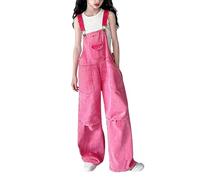 Denim Overalls for Girls Wide Leg Baggy Jeans Jumpsuit with Pockets Teen Kids Y2k Preppy Sleeveless Adjustable Bib Overall Fashion Children Casual Comfort Denim Dungarees Pants