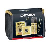 Denim - Regalo para hombre, after shave after shave de 100 ml y desodorante en spray de 150 ml, fragancia dorada, con neceser para hombre