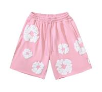 Denim tears Corto Cotton Top Y Pantalones Cortos,Camiseta y Pantalones Cortos for Correr de Verano de con Estampado Espuma de algodón(Pink-Shorts,S)