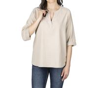 DENIMFY Blusa de lino para mujer, de verano, ligera, corte regular, blusa de lino DFSara, manga 3/4, cuello en V, monocolor, blanco, beige, verde, S, M, L, XL, XXL, marrón arena, S