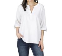DENIMFY Blusa de lino para mujer, de verano, ligera, corte regular, blusa de lino DFSara, manga 3/4, cuello en V, monocolor, blanco, beige, verde, S, M, L, XL, XXL, Blanco, L