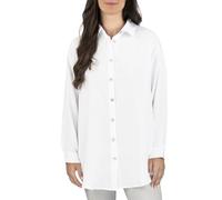 DENIMFY Blusa para mujer DFMathilda de ajuste oversize, camisa de muselina de manga larga, parte superior básica, blusa con botones, elegante, con botones, de un solo color, 100% algodón, negro