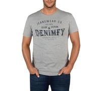 DENIMFY - Camiseta para hombre de algodón, ajuste regular, con logotipo, de cuello redondo, manga corta, para el verano, en color negro, gris, azul, verde, rojo, blanco y azul marino, en las tallas S