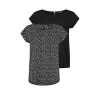 DENIMFY Camiseta para mujer DFAda Regular Fit 2 Pack de 2 unidades Cuello Redondo Manga Corta Top Verano Cremallera Patrón Básico Monocolor Negro Rosa Verde Marina S M L XL XXL, Negro/Negro-Blanco, L