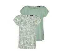 DENIMFY Camiseta para mujer DFAda Regular Fit 2 Pack de 2 unidades Cuello Redondo Manga Corta Top Verano Cremallera Patrón Básico Monocolor Negro Rosa Verde Marina S M L XL XXL, verde/verde-blanco