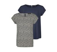 DENIMFY Camiseta para mujer DFAda Regular Fit 2 Pack de 2 unidades Cuello Redondo Manga Corta Top Verano Cremallera Patrón Básico Monocolor Negro Rosa Verde Marina S M L XL XXL, azul marino/azul