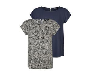 DENIMFY Camiseta para mujer DFAda Regular Fit 2 Pack de 2 unidades Cuello Redondo Manga Corta Top Verano Cremallera Patrón Básico Monocolor Negro Rosa Verde Marina S M L XL XXL, azul marino/azul
