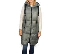 DENIMFY Chaleco acolchado largo con capucha para mujer, corte regular DFCaro, chaleco hasta la rodilla, outdoor, con cremallera, bolsillos, otoño, invierno, beige, negro, verde, S, M, L, XL, XXL