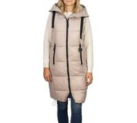 DENIMFY Chaleco acolchado largo con capucha para mujer, corte regular, DFCaro, chaleco largo hasta la rodilla, outdoor, con cremallera, bolsillos, otoño, invierno, beige, negro, verde, S, M, L, XL