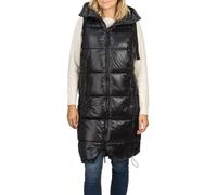 DENIMFY Chaleco acolchado largo con capucha para mujer, corte regular, DFCaro, chaleco largo hasta la rodilla, outdoor, con cremallera, bolsillos, otoño, invierno, beige, negro, verde, S, M, L, XL