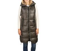 DENIMFY Chaleco acolchado largo con capuza para mujer, corte regular fit DFCaro, chaleco largo hasta la rodilla, outdoor, cremallera, bolsillos, otoño, invierno, beige, negro, verde, S, M, L, XL, XXL