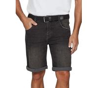 DENIMFY DFBo - Pantalones cortos para hombre con cinturón, pantalones cortos de verano de mezclilla liso azul negro 31 32 33 34 36 38 40 42, Black Denim (B132), 42