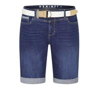 DENIMFY DFLena - Pantalones cortos para mujer con cinturón, corte regular, pantalones cortos de verano, elásticos, básicos, color azul, S, M, L, XL, XXL, Dark Blue Denim (D259), XL