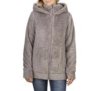 DENIMFY DFMila - Chaqueta de forro polar para mujer, chaqueta con capucha, chaqueta de entretiempo, chaqueta de invierno, con cremallera, cuello alto, con capucha, 100% poliéster, gris, negro,