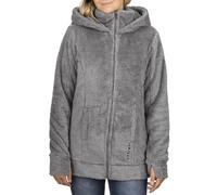 DENIMFY DFMila - Chaqueta de forro polar para mujer, chaqueta con capucha, chaqueta de entretiempo, chaqueta de invierno, con cremallera, cuello alto, con capucha, 100% poliéster, gris, negro,