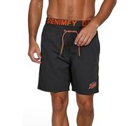 DENIMFY DFNeo - Bañador largo para hombre, cintura doble, pantalones cortos de natación con estampado negro, azul, naranja, S, M, L, XL, XXL, 3XL, 4XL, 5XL, Negro-shiny Orange, S