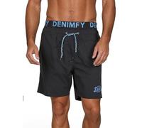 DENIMFY DFNeo - Bañador largo para hombre, cintura doble, pantalones cortos de natación con estampado negro, azul, naranja, S, M, L, XL, XXL, 3XL, 4XL, 5XL, Black-maya Blue, XL