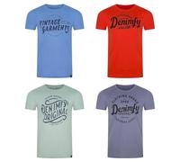 DENIMFY DFNuri - Camiseta de algodón para hombre, corte regular, 4 unidades, cuello redondo, manga corta, verano, camiseta con logotipo impreso, negro, blanco, azul, verde, rojo, gris, S, M, L, XL,