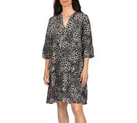 DENIMFY DFYFrida Vestido de Mujer Midi Manga Larga con Cuello en V y Acampanado, hasta la Rodilla, Estampado Floral, Vestido Informal Verano, Leo Grey, M-L