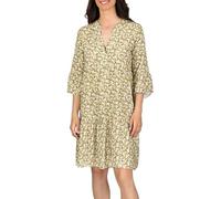 DENIMFY DFYFrida Vestido de Mujer Midi Manga Larga con Cuello en V y Acampanado, hasta la Rodilla, Estampado Floral, Vestido Informal Verano, Mille Fleurs Green, M-L