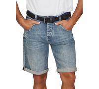 DENIMFY Pantalones vaqueros cortos para hombre elásticos con cinturón, ajuste normal, DFBo, pantalones cortos, verano, denim, color liso, azul, negro, 31, 32, 33, 34, 36, 38, 40, 42, Middle Blue Denim