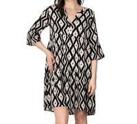 DENIMFY Vestido de verano para mujer, largo hasta la rodilla, línea A, manga 3/4, vestido de playa, vestido bohemio, túnica, vestido de verano, vestido de ocio, 100% viscosa, marrón, rosa, azul,