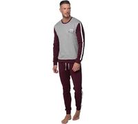 Denisa Home Pijama de Hombre de Invierno Largo ABANDERADO, Gris y Granate, Tejido Interlock (FR/ES, Letras, XL, Regular, Regular, Gris)