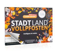 DENKRIESEN - City Land VOLLPFOSTEN® Classic Edition - 'Intelligenz ist relativ' - A4 | Partyspiel | Familiensspiel | Stadt Land Fluss | Spielblock | Geschenkidee