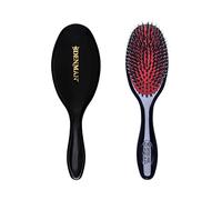 Denman Cushion Hair Brush (Small) with Soft Nylon Quill Boar Bristles - Porcupine Style for Grooming, Detangling, Straightening, Blowdrying and Refreshing Hair - Black, P081S