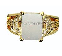 DENMOUS Anillo ajustable chapado en oro de 4,75 ratti de 3,25 quilates blanco Rashi Ratan de ópalo de fuego suelto chapado en oro para hombres y mujeres--B0CK5MHVDN
