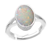 DENMOUS Anillo ajustable chapado en plata de 12,60 ratti de 11,00 quilates blanco Rashi Ratan de ópalo de fuego, chapado en plata, para hombres y mujeres--B0CXMCT4DN