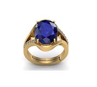 DENMOUS Anillo ajustable de 12,25 ratti de 11,45 quilates, certificado sin calefacción sin tratamiento Aa zafiro azul natural, chapado en oro Neelam, para mujeres y hombres, S-B0BRX2FV1
