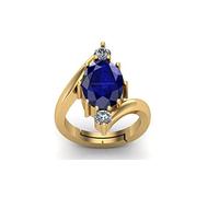 DENMOUS Anillo ajustable de 14,25 ratti de 13,55 quilates de laboratorio - Certificado sin calefacción sin tratamiento Aaa+, zafiro azul natural, chapado en oro Neelam, para mujeres y hombres