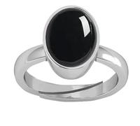 DENMOUS Anillo ajustable de calcedonia de ónix negro natural certificado de 10.00 ratti / 9.00 quilates (Sulemani Hakik Silver Gemstone by Lab Certified (Top Aaa+) Calidad para hombres y mujeres